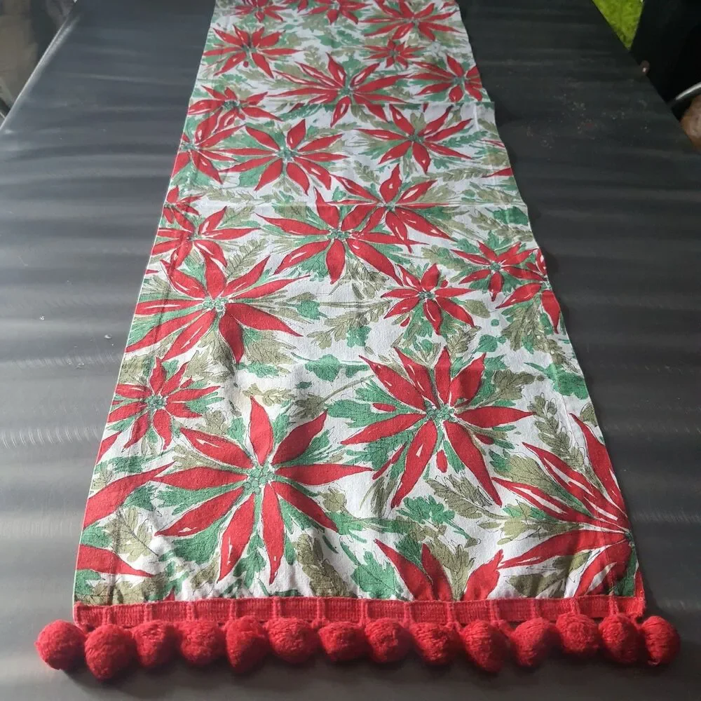 Vtg Poinsettia Table Runner Decorative Christmas Centerpiece 52x14